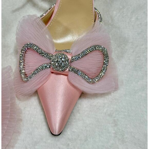 MACH & MACH Women Pink Bow Crystal Strap Heels - Picture 2 of 9